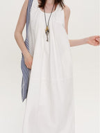 fano Soft Cotton Tencel Aline Sleeveless Crew Natural Travel Girls White Maxi Dresses