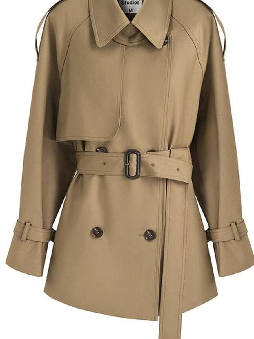 fano Buttoned Double Breasted Short Loose Fit Women Khaki Beige Trench Coats