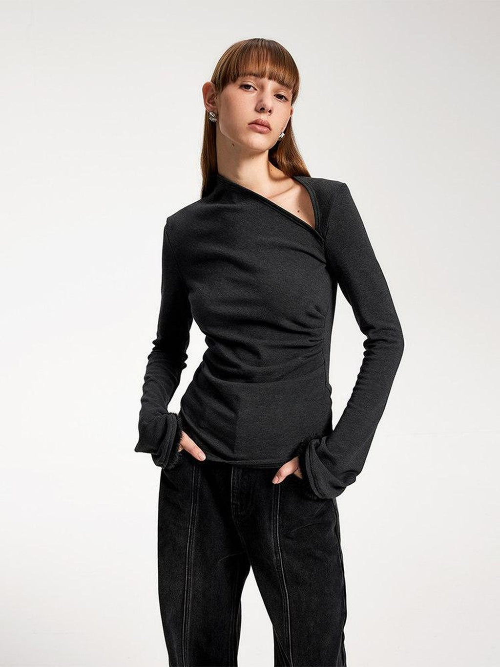 someone sometimes Elegant Office Pullover Regular Women Solid Cream Charcoal Knitwear Sweaters