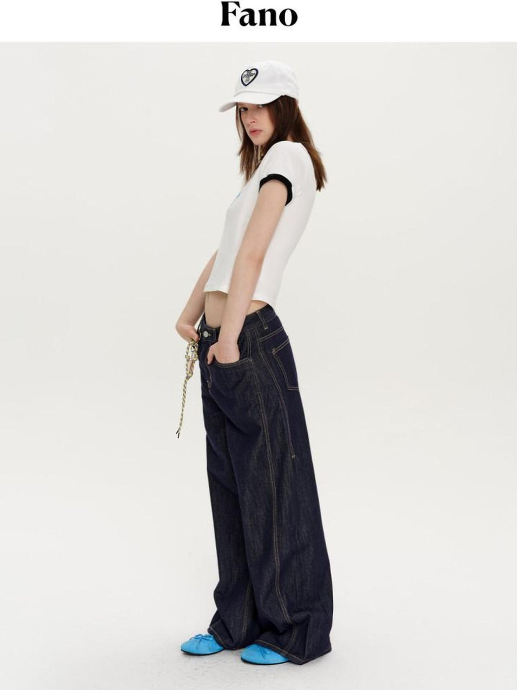 fano Micro Stretch Cotton Relaxed Natural Waist Pear Fit Dark Denim Wide Leg Jeans