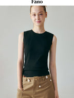 fano Soft Pure Cotton Slim Fit Pullover Office Basic Black Tank Tops