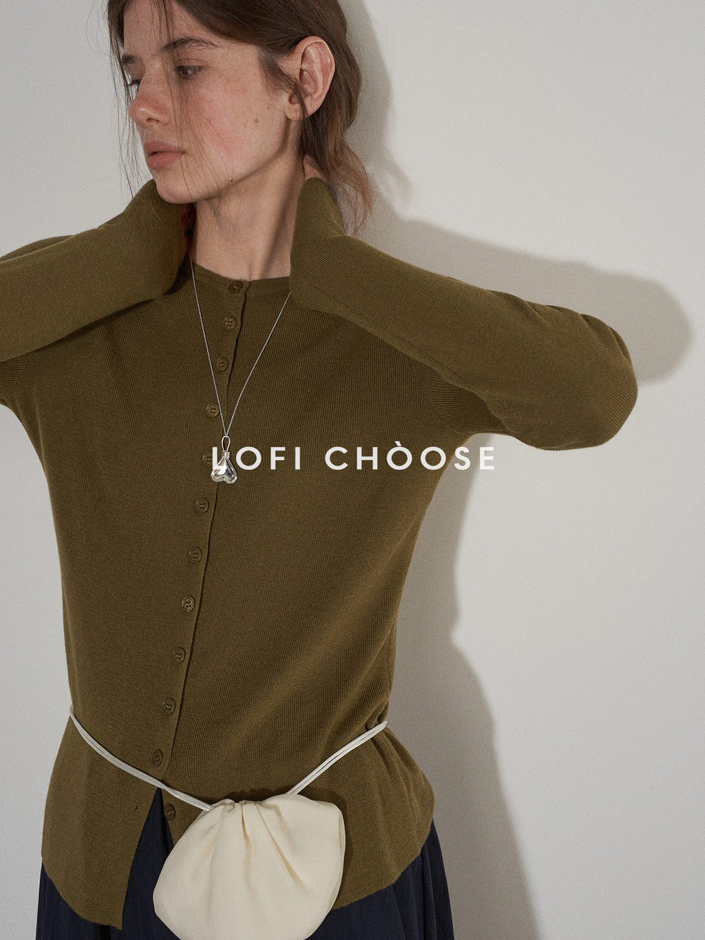 Lofi choose Button Front Slim Fit Commuter Womens Crew Neck Long Sleeve Knit Cardigans