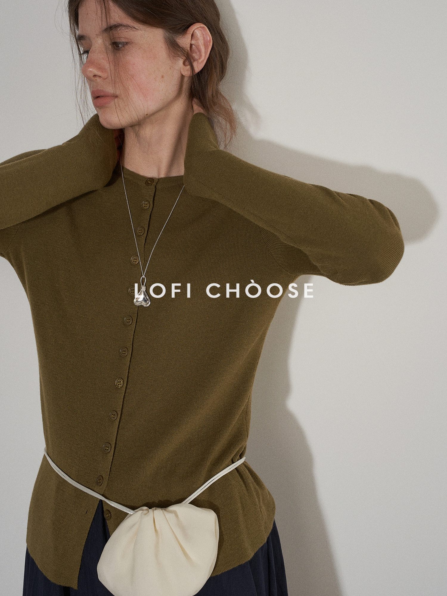 Lofi choose Button Front Slim Fit Commuter Womens Crew Neck Long Sleeve Knit Cardigans