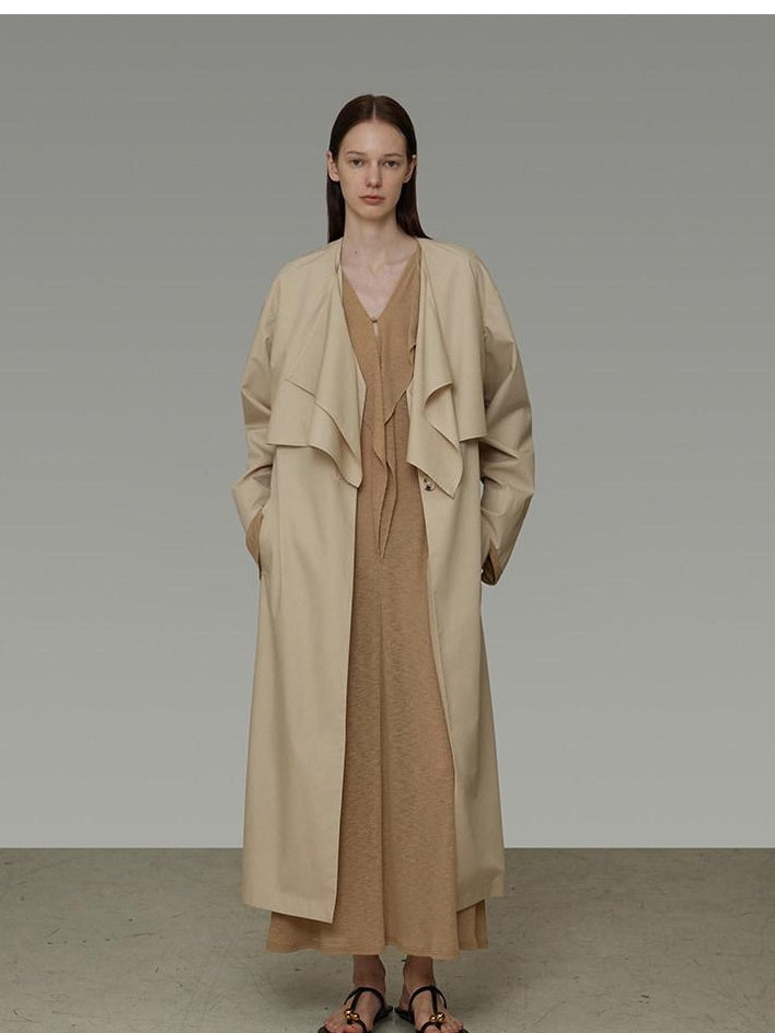 unspoken Classic Khaki Single Breasted Mid Length Loose Fit Women Commuter Trench Coats
