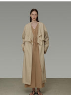 unspoken Classic Khaki Single Breasted Mid Length Loose Fit Women Commuter Trench Coats