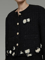 unspoken Warm Button Crew Neck Relaxed Short Workwear Women Black Ivory Cropped Jackets