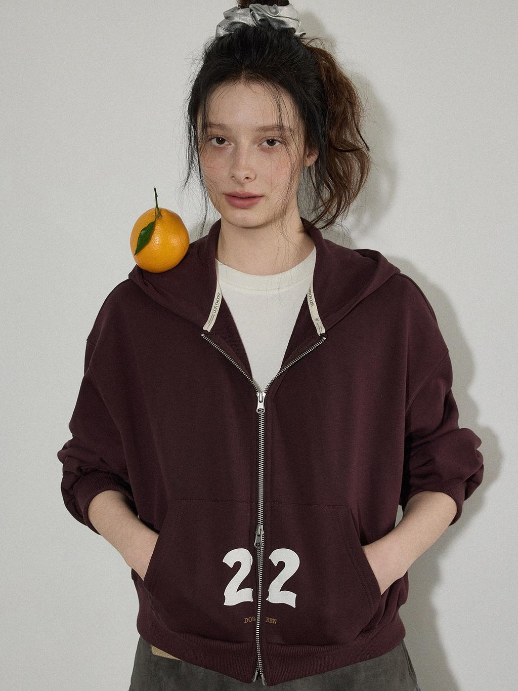 Lofi choose Hooded Zip Front Relaxed Fit Office Women Deep Purple Blue Cropped Jackets