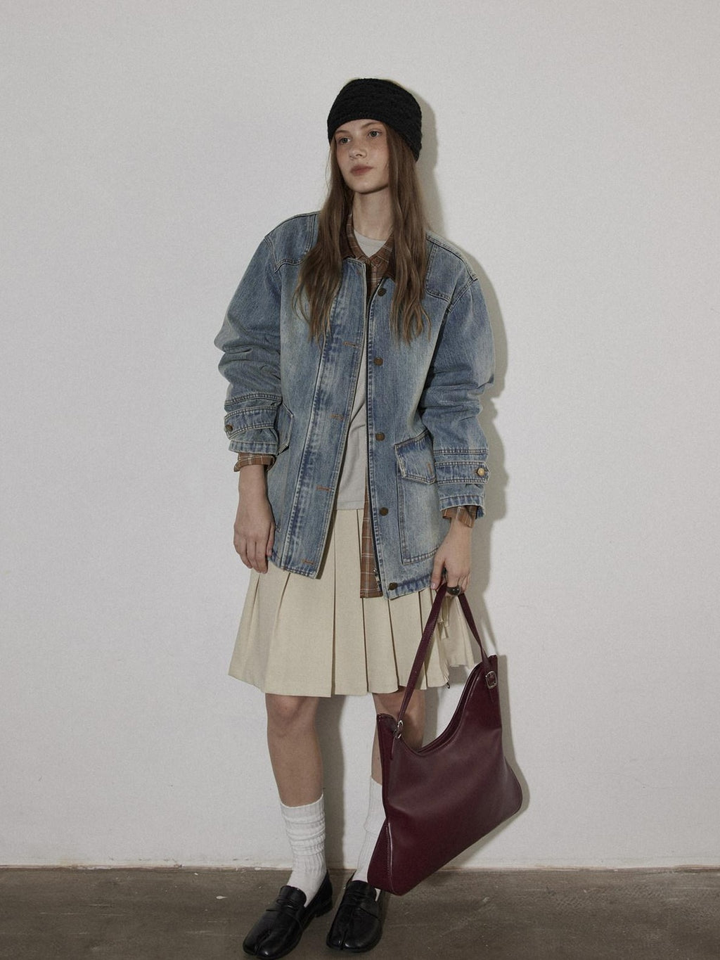 Lofi choose Cotton Colorblock Loose Fit Women Button Midlength Blue Denim Jackets