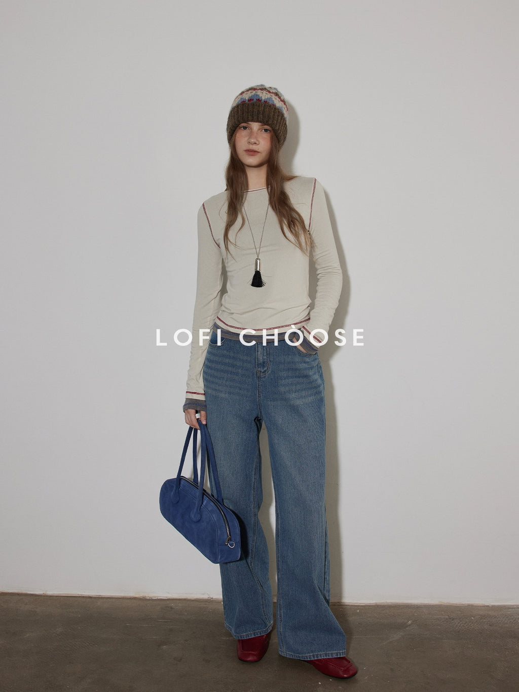 Lofi choose Cozy Knit Blend Relaxed Commuter Women Round Neck Long Sleeve T-Shirts