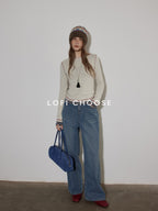 Lofi choose Cozy Knit Blend Relaxed Commuter Women Round Neck Long Sleeve T-Shirts