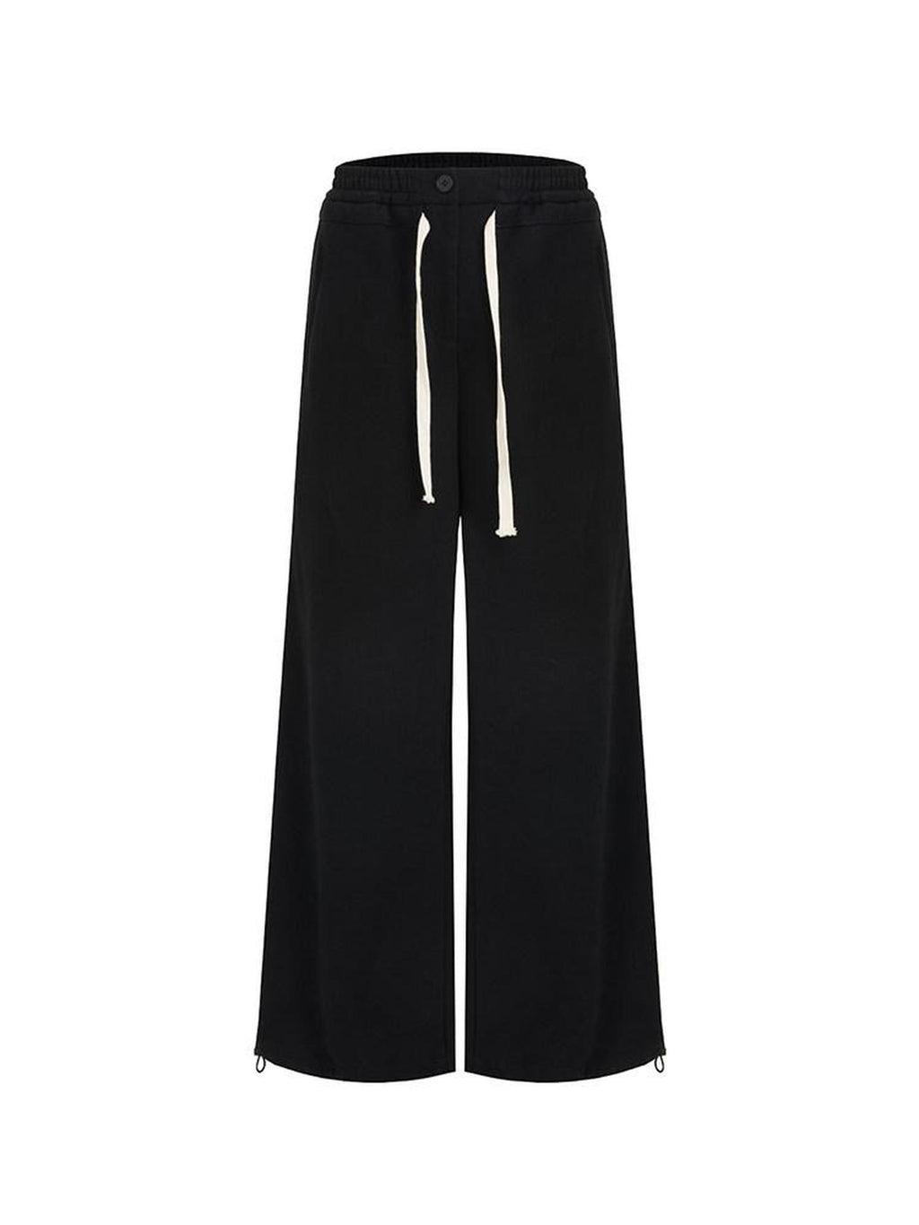 unspoken High Waist Drawstring Pockets Minimalist Workwear For Women Black Wide Leg Pants