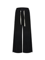 unspoken High Waist Drawstring Pockets Minimalist Workwear For Women Black Wide Leg Pants