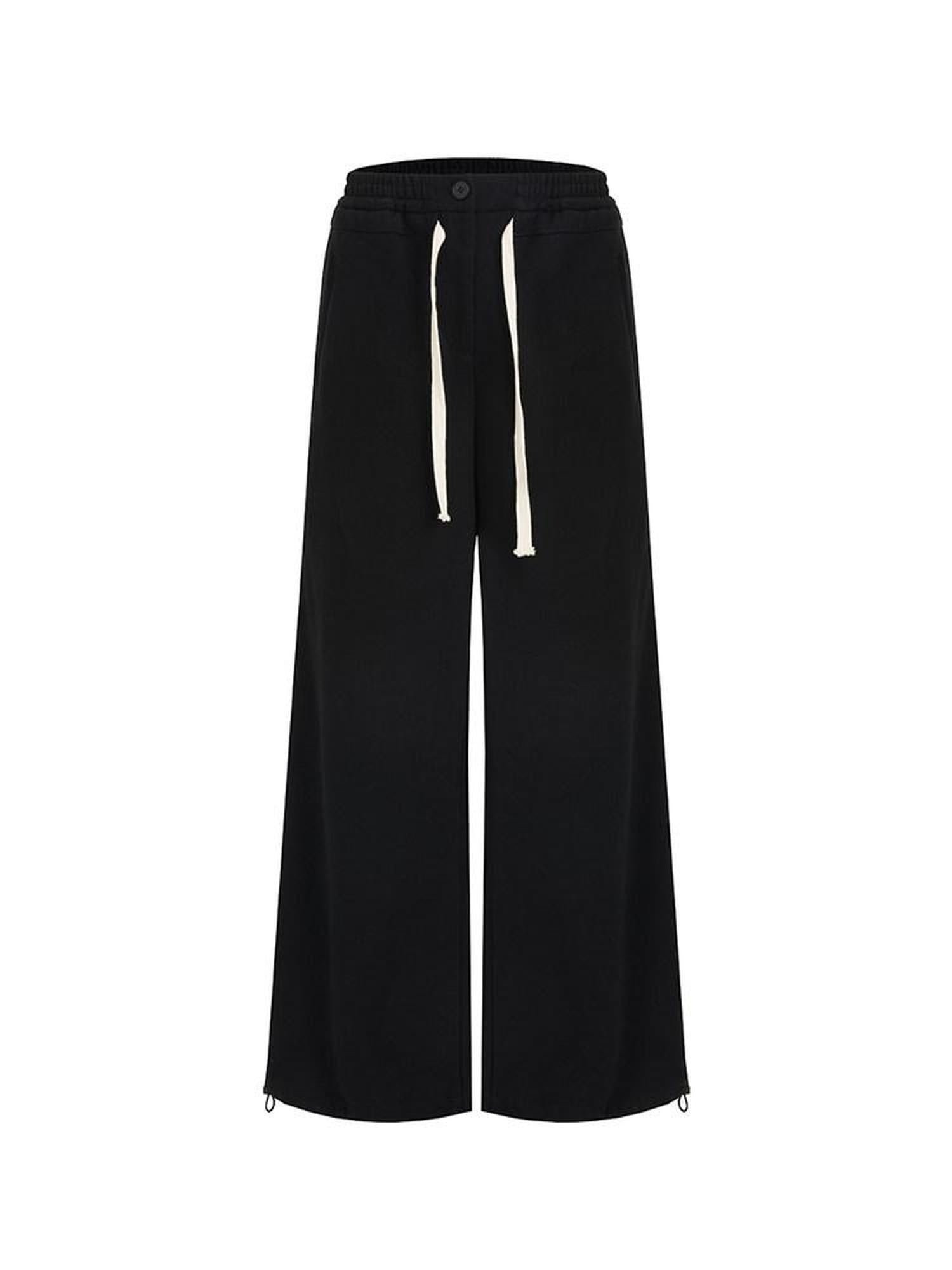 unspoken High Waist Drawstring Pockets Minimalist Workwear For Women Black Wide Leg Pants