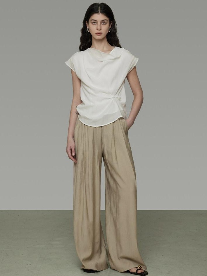 unspoken Lyocell Shape Retention Office Sleeveless Loose Fit Women White Blouses