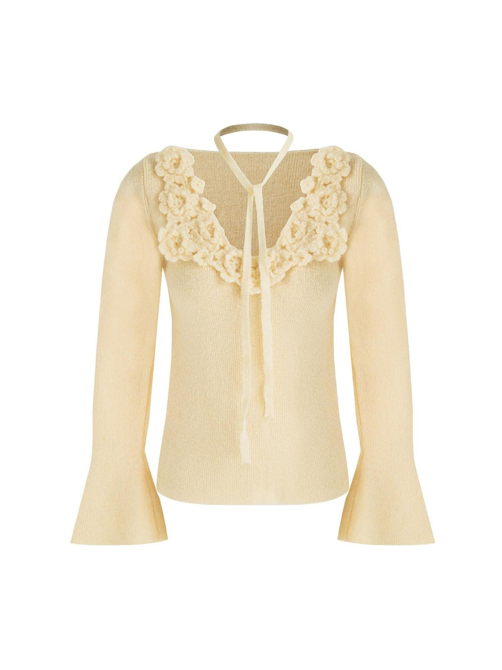 unspoken Soft Breathable V-neck Slim Fit Commuter Knitwear Bell Sleeves Women Sweaters