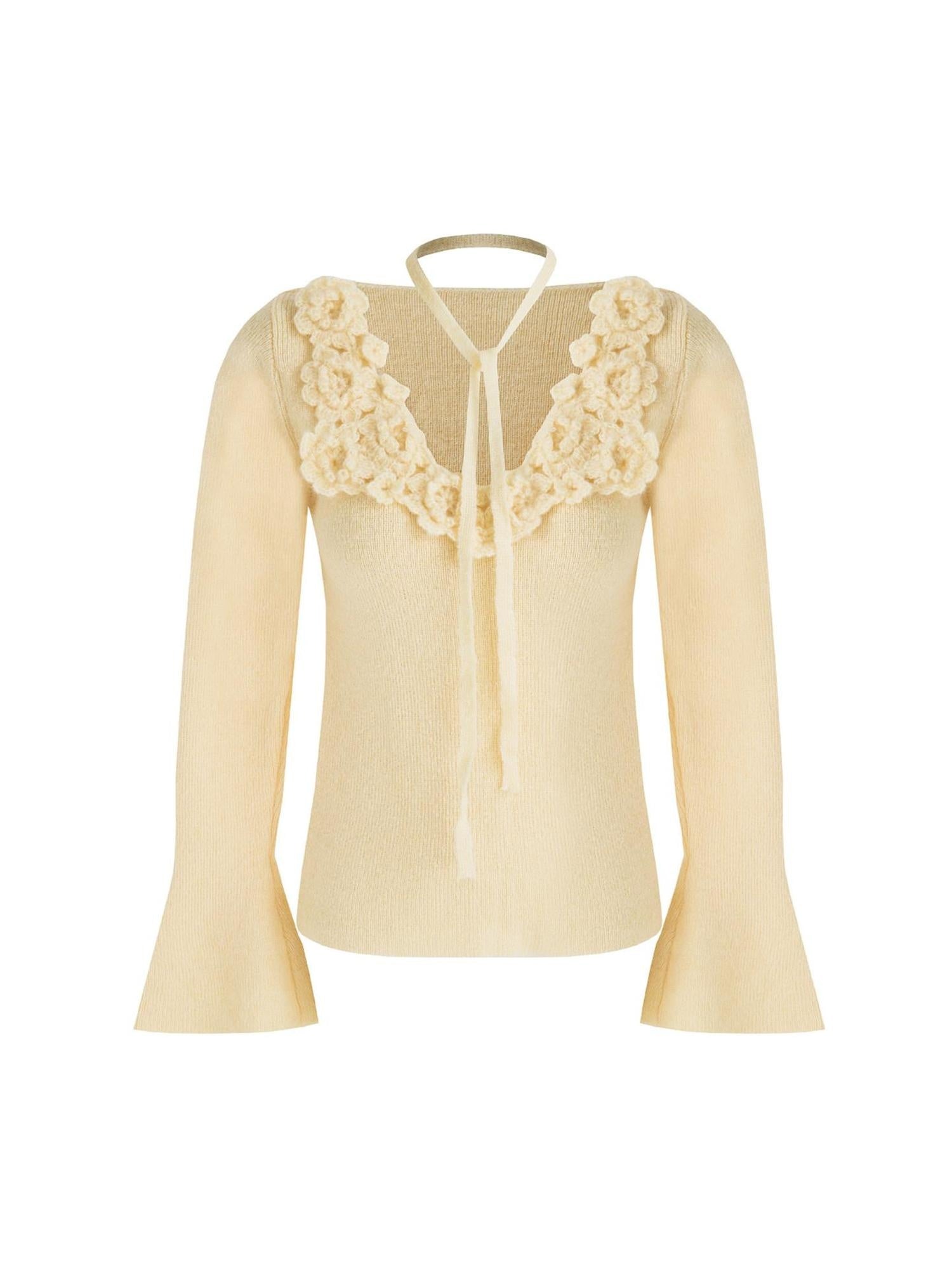unspoken Soft Breathable V-neck Slim Fit Commuter Knitwear Bell Sleeves Women Sweaters