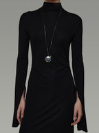 unspoken Soft Breathable Viscose Knit High Waist Aline Slim Black Maxi Dresses