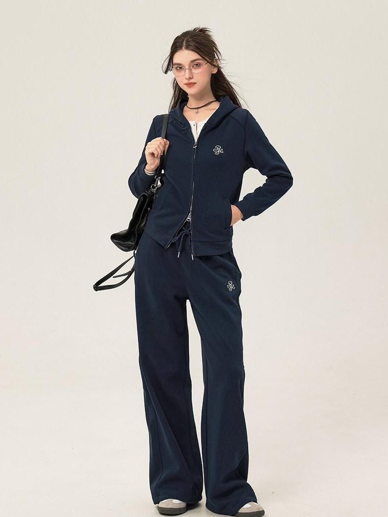 ikyou Slim Embroidered Ribbed Patchwork Cotton Lined Commuter Sweatpants