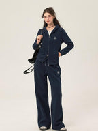 ikyou Slim Embroidered Ribbed Patchwork Cotton Lined Commuter Sweatpants