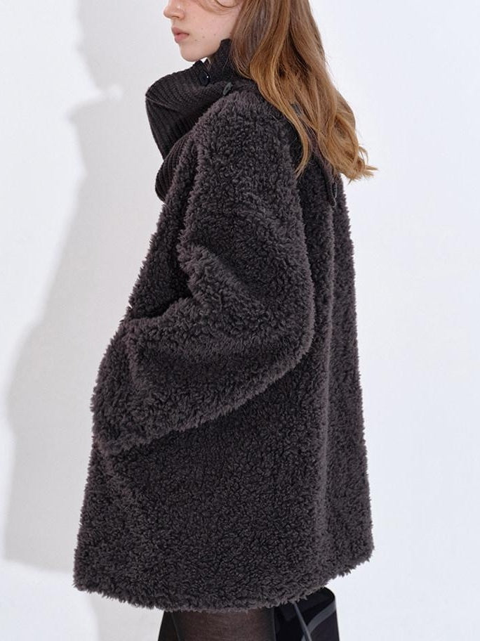 fano Cozy Faux Shearling Lined Loose Fit Double Breasted Midlength Women Long Coats