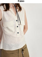 fano Breathable Viscose Linen Blend Slim Fit Office Commuter Solid Tank Tops