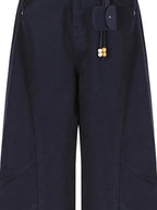 fano 100 Percent Cotton Casual Navy Natural Waist Womens Wide Leg Jeans