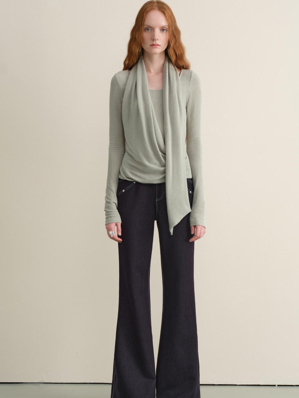 someonesometimes Faux Cashmere Windproof Slim Fit U Neck Women Duck Egg Blue Sweaters