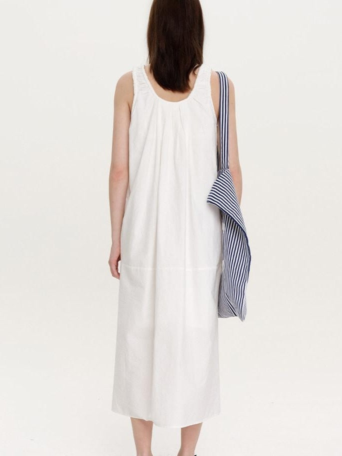 fano Soft Cotton Tencel Aline Sleeveless Crew Natural Travel Girls White Maxi Dresses