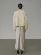 unspoken Minimal Off White Button Front Crew Neck Straight Fit Office Short Coat
