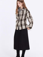 fano Adjustable Cotton Plaid Loose Turndown Collar Long Sleeve Young Women Shirts