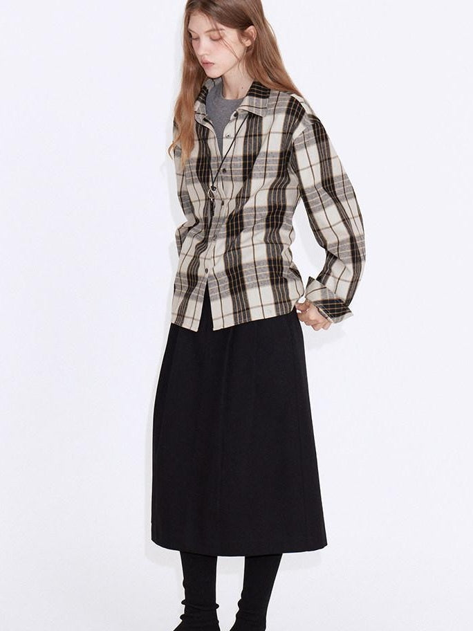 fano Adjustable Cotton Plaid Loose Turndown Collar Long Sleeve Young Women Shirts