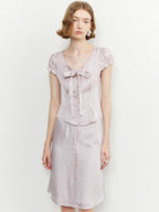someone sometimes Tie Front V-neck Puff Sleeve Slim Casual Love Print Acetate Women Blouses