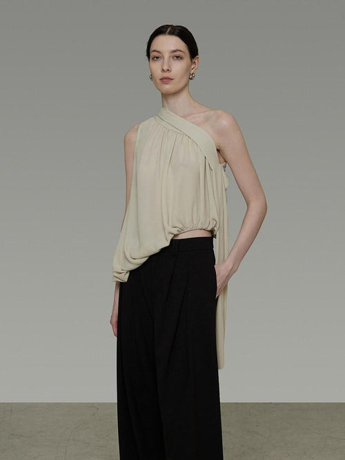 unspoken Asymmetric One Shoulder Loose Commuter Solid Women Daily Off Shoulder Crop Tops