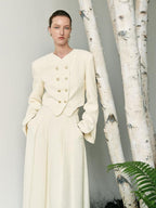 unspoken Original Design Double Breasted Cream Straight Fit Long Sleeve Top & Skirt Sets