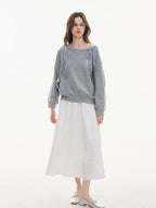 ikyou Shape Retaining A Line High Waist Drawstring Women Cotton Nylon Midi Skirts