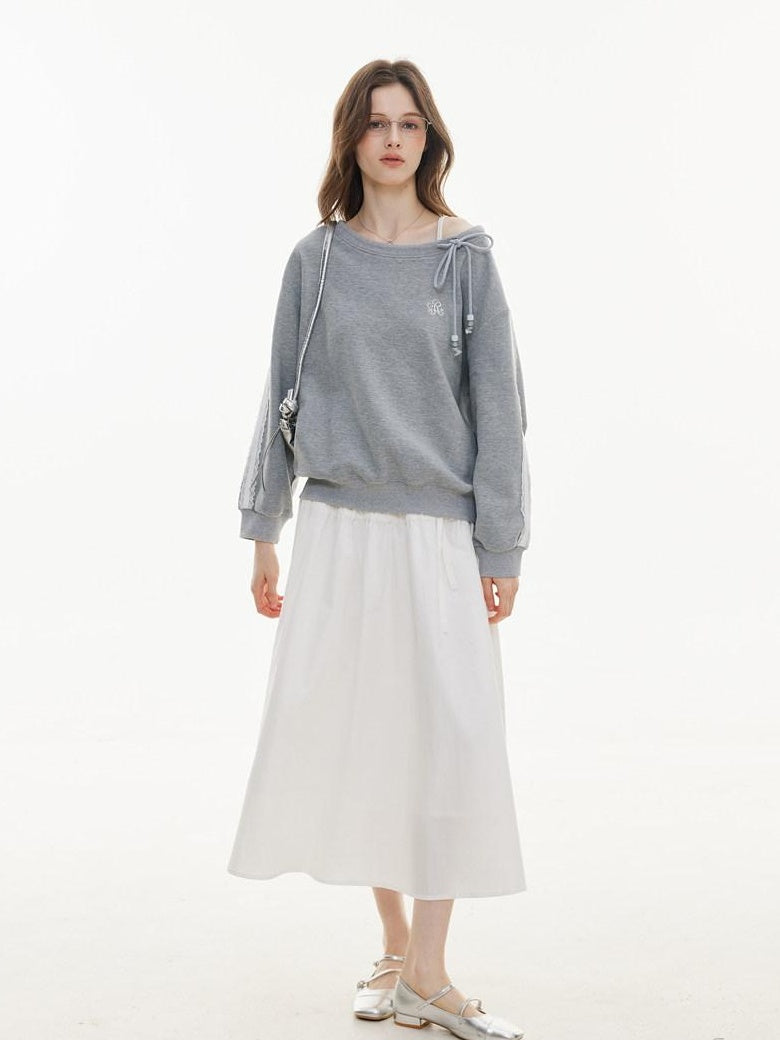 ikyou Shape Retaining A Line High Waist Drawstring Women Cotton Nylon Midi Skirts