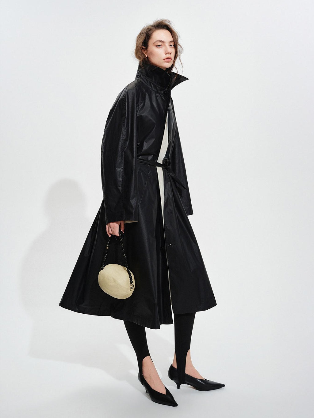 audreyyang Detachable Belt Pure Cotton Loose Long Single Breasted Women Black Trench Coats