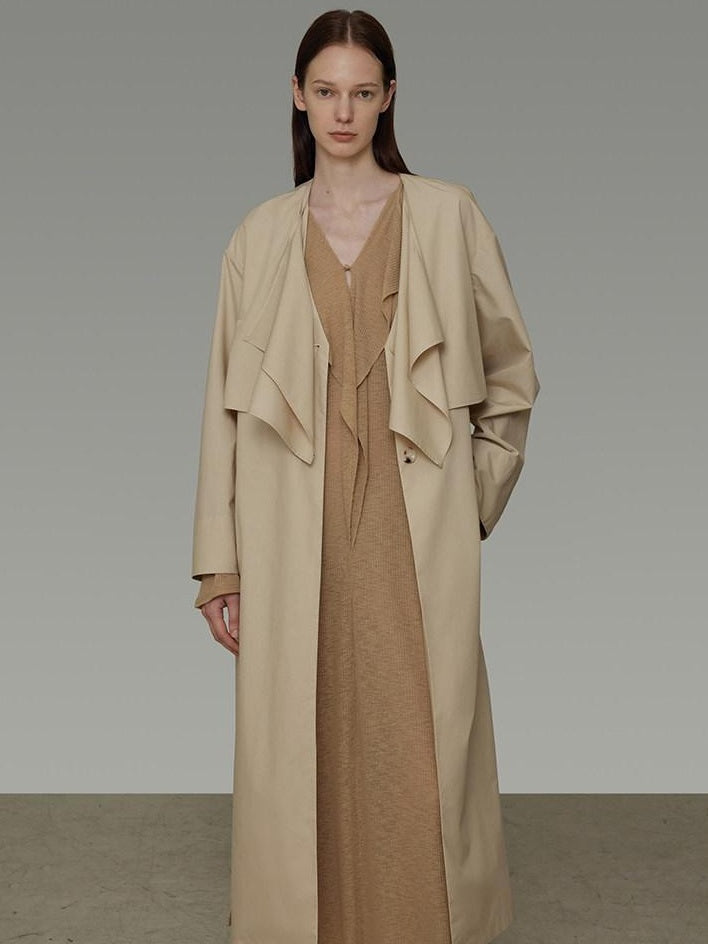 unspoken Classic Khaki Single Breasted Mid Length Loose Fit Women Commuter Trench Coats