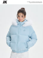 ikyou Thick Embroidered Detachable Hood Straight Fit Commuter Polyester Puffer Jackets