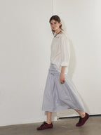 Lofi choose High Waist Cotton Comfort Pleated Loose Fit Office Women Blue Stripe Midi Skirts