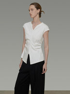 unspoken Soft Cotton V-neck Slim Fit Minimalist Women Black White Off Shoulder Crop Tops