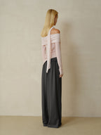 someonesometimes Cotton Blend Slim Fit Patchwork Knit Women Peach Pink Long Sleeve T-Shirts