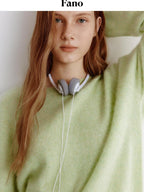 fano Soft Wool Cashmere Blend Relaxed Fit Crew Neck Women Knit Pullover Sweaters