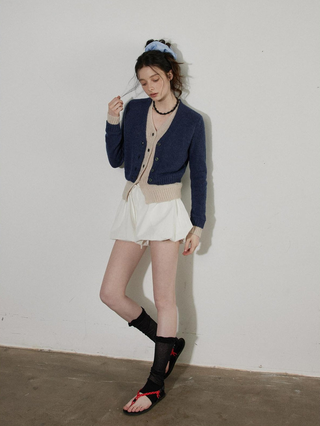 Lofi choose Faux Two Piece Layered Loose Fit V-neck Button Front Office Women Knit Cardigans