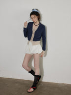Lofi choose Faux Two Piece Layered Loose Fit V-neck Button Front Office Women Knit Cardigans