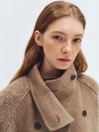 someonesometimes Alpaca Blend Double Breasted Casual Loose Fit Women Lapel Dusty Camel Short Coat
