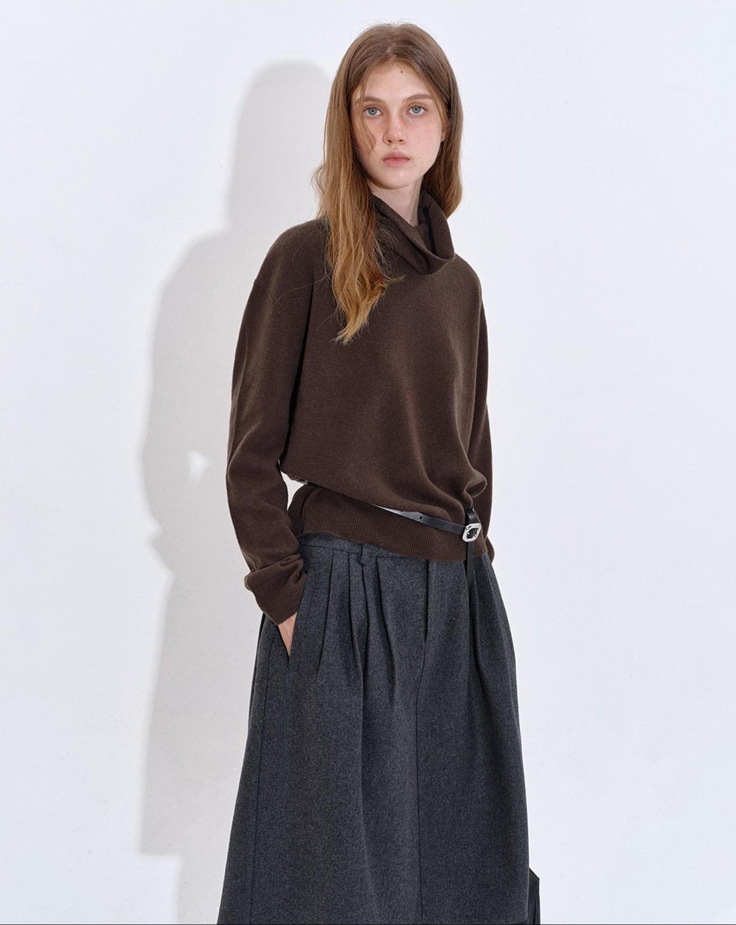 fano Soft Breathable Lambswool Cashmere Cowl Neck Relaxed Knit Pullover Sweaters