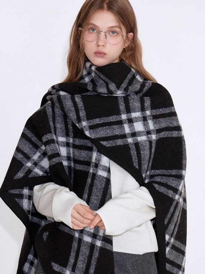 fano Cozy Warm British Plaid Unisex Large Polyester Wool Blend Scarves
