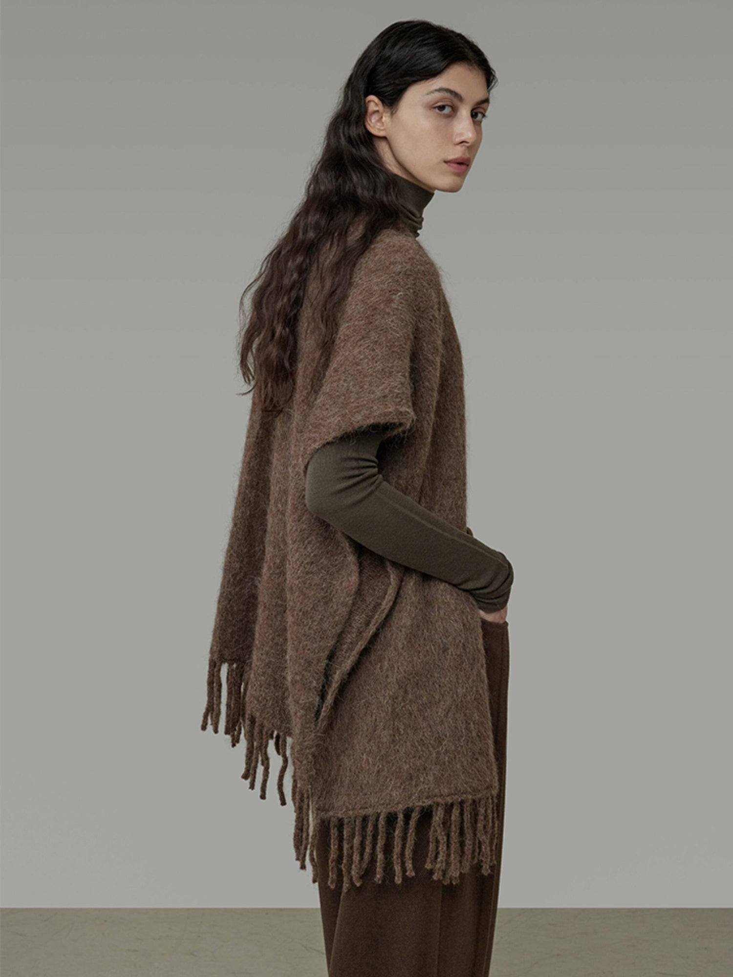 unspoken Cozy Warm Acrylic Fringe Shawl Rectangular Solid Brown Women Fashion Scarves