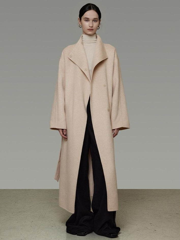 unspoken 100 Percent Wool Longline Thick Structured Relaxed Minimalist Blush Wool Coats